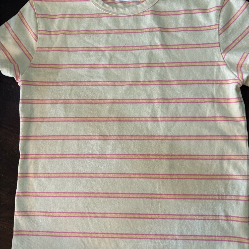 Women's Pink and White Striped Short Sleeve Tee